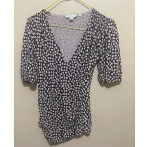 Boden Womens Faux Wrap Blouse Polka‎ Dotted Size 4 Short Sleeves